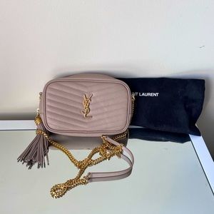 YSL LOU MINI BAG IN QUILTED GRAIN DE POUDRE EMBOSSED LEATHER DARK BEIGE